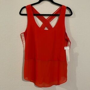 Chord Women Tank Top Large Red Lace Contemporary Preppy Minimalist